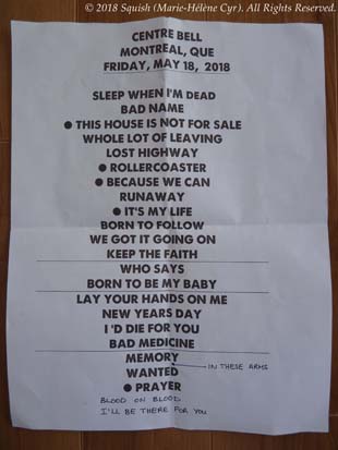 Setlist officiel du spectacle de Bon Jovi à Montréal, Québec, Canada (18 mai 2018)